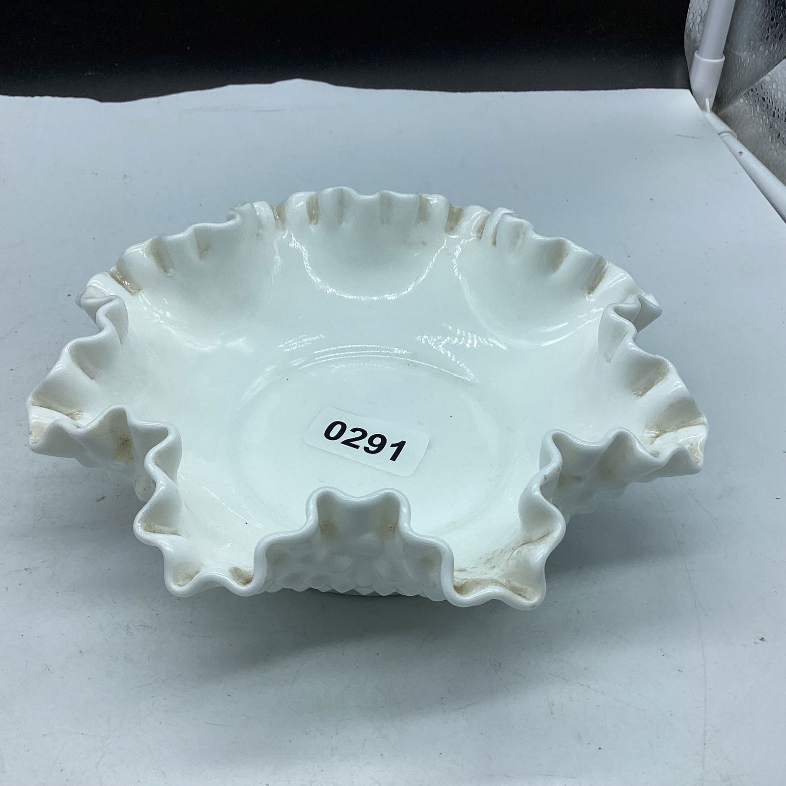 FENTON HOBNAIL MILK GLASS BOWL: 7 1/2" WIDE GOOD SHAPE