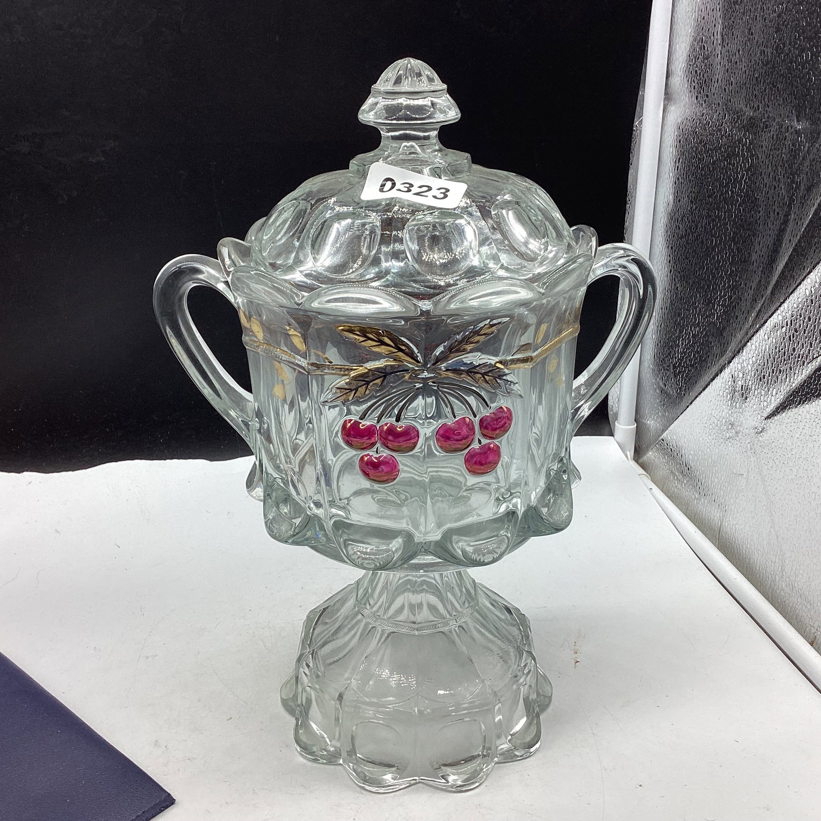 CHERRY AND CABLE COMPOTE BY MOSER: 12 1/2 T X 8 1/2 W GOOD SHAPE