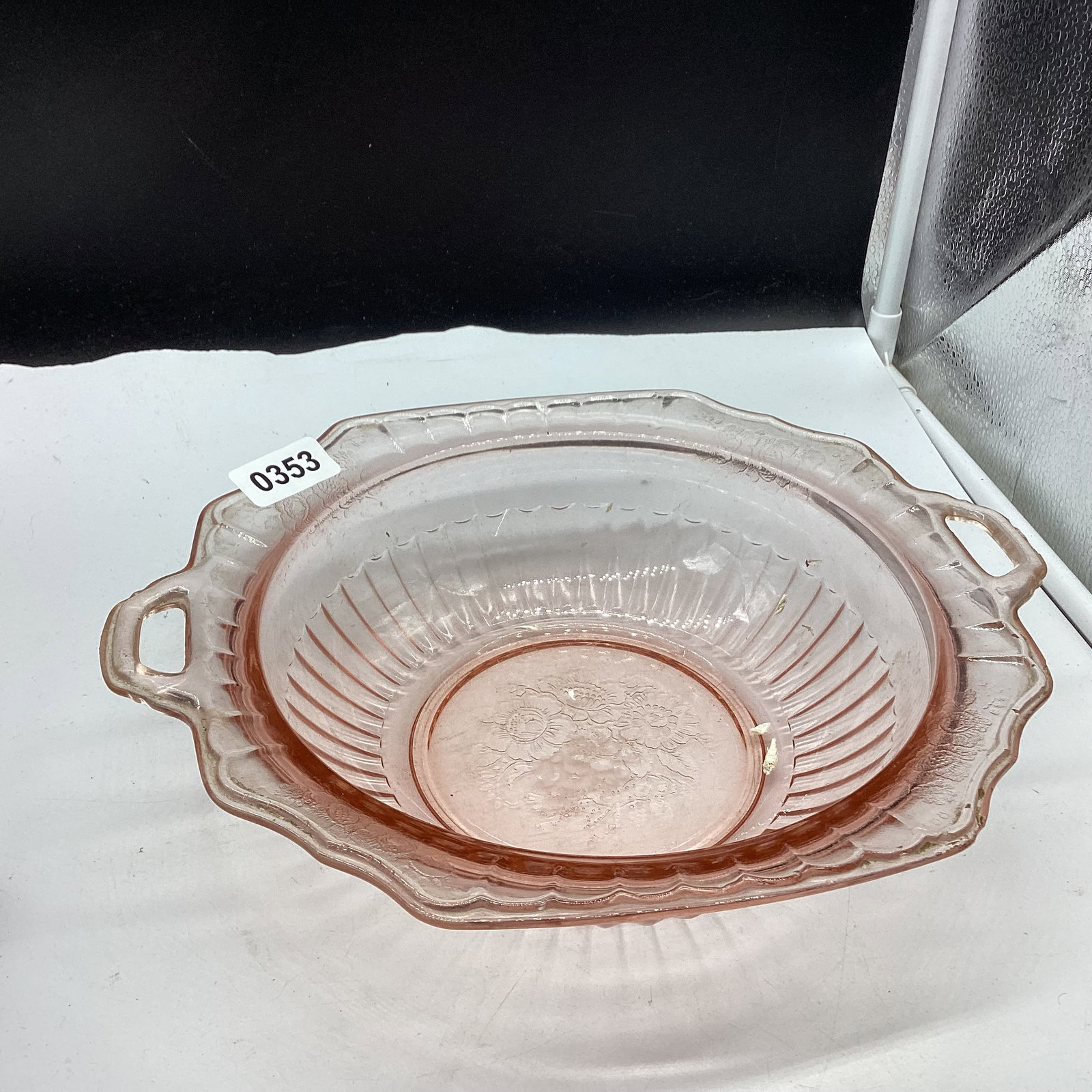 DEPRESSION MAYFAIR OPEN LACE LARGE SALAD BOWL: SOME RUFFNESS 10" WIDE