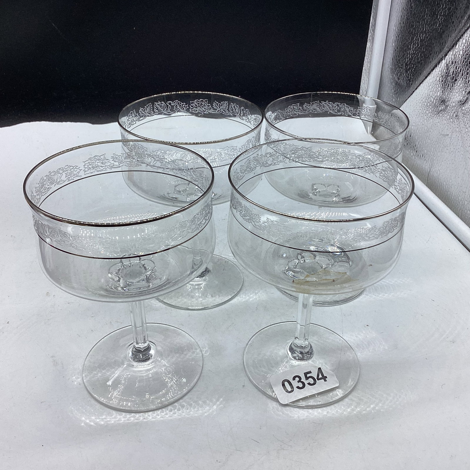 4 SILVER RIM SHERBERTS: 5" TALL GOOD SHAPE