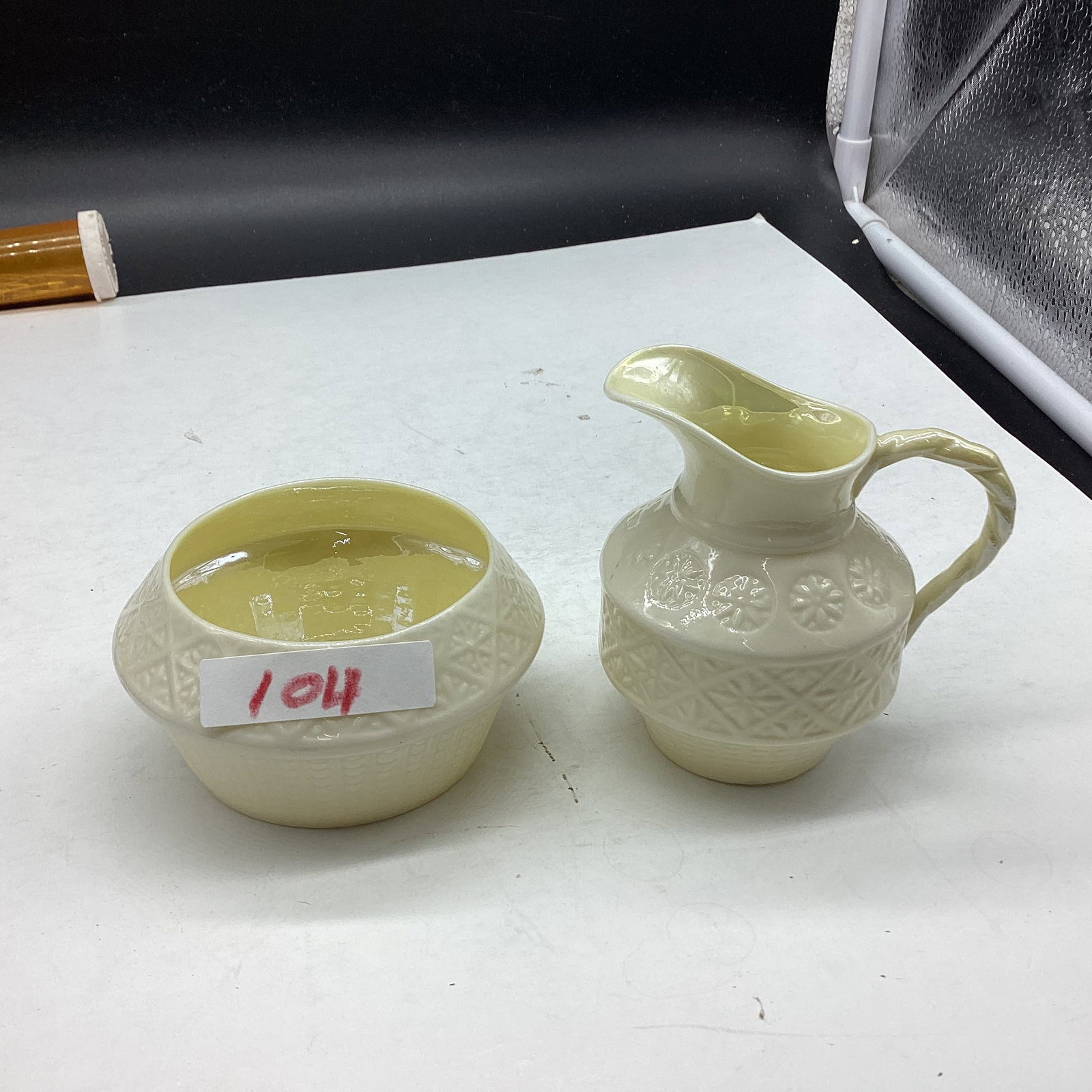 VINTAGE BELEEK SUGAR & CREAMER: GOOD SHAPE