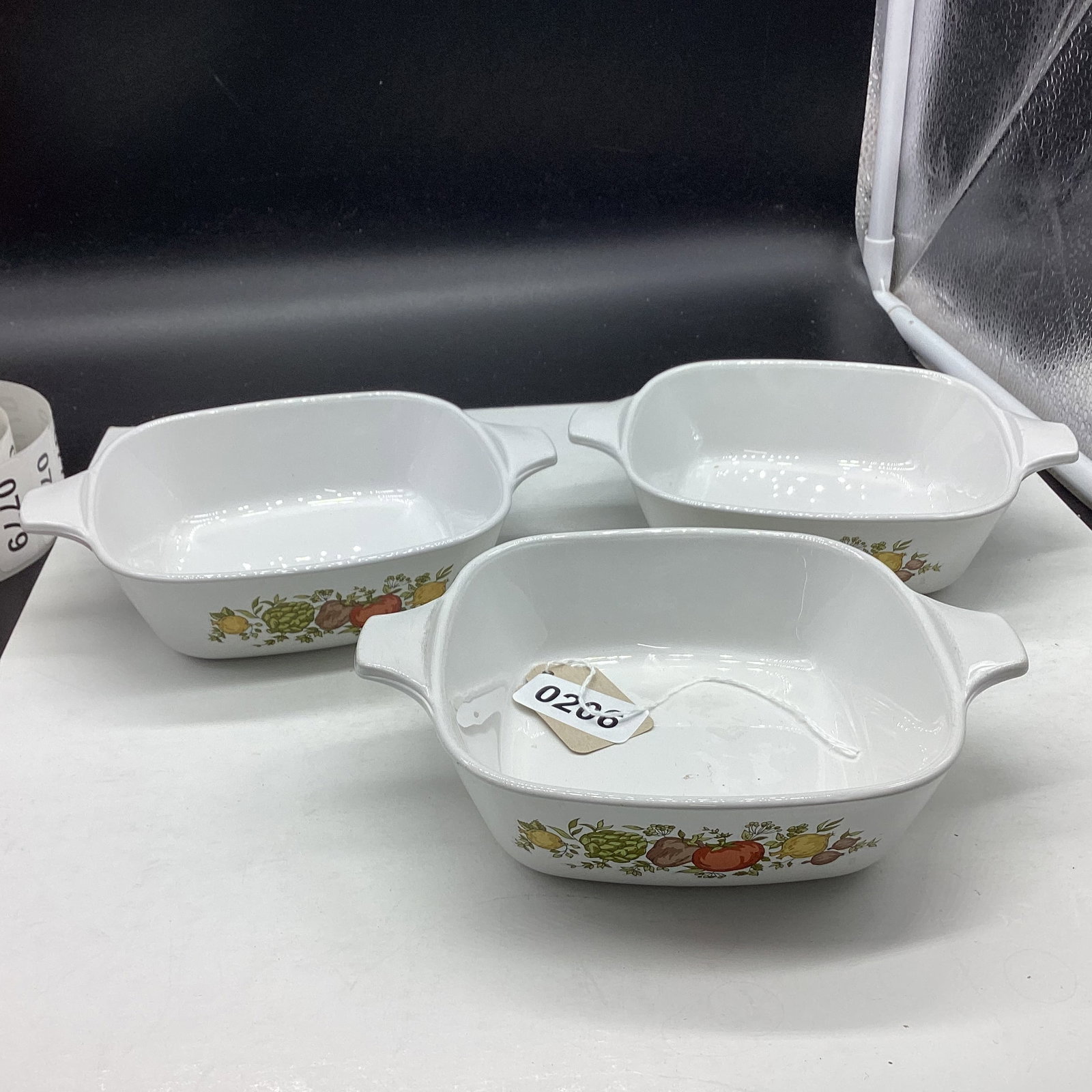 3 CORNING WARE SPICE OF LIFE PATTERN BAKING DISHES: 5" WIDE GOOD SHAPE