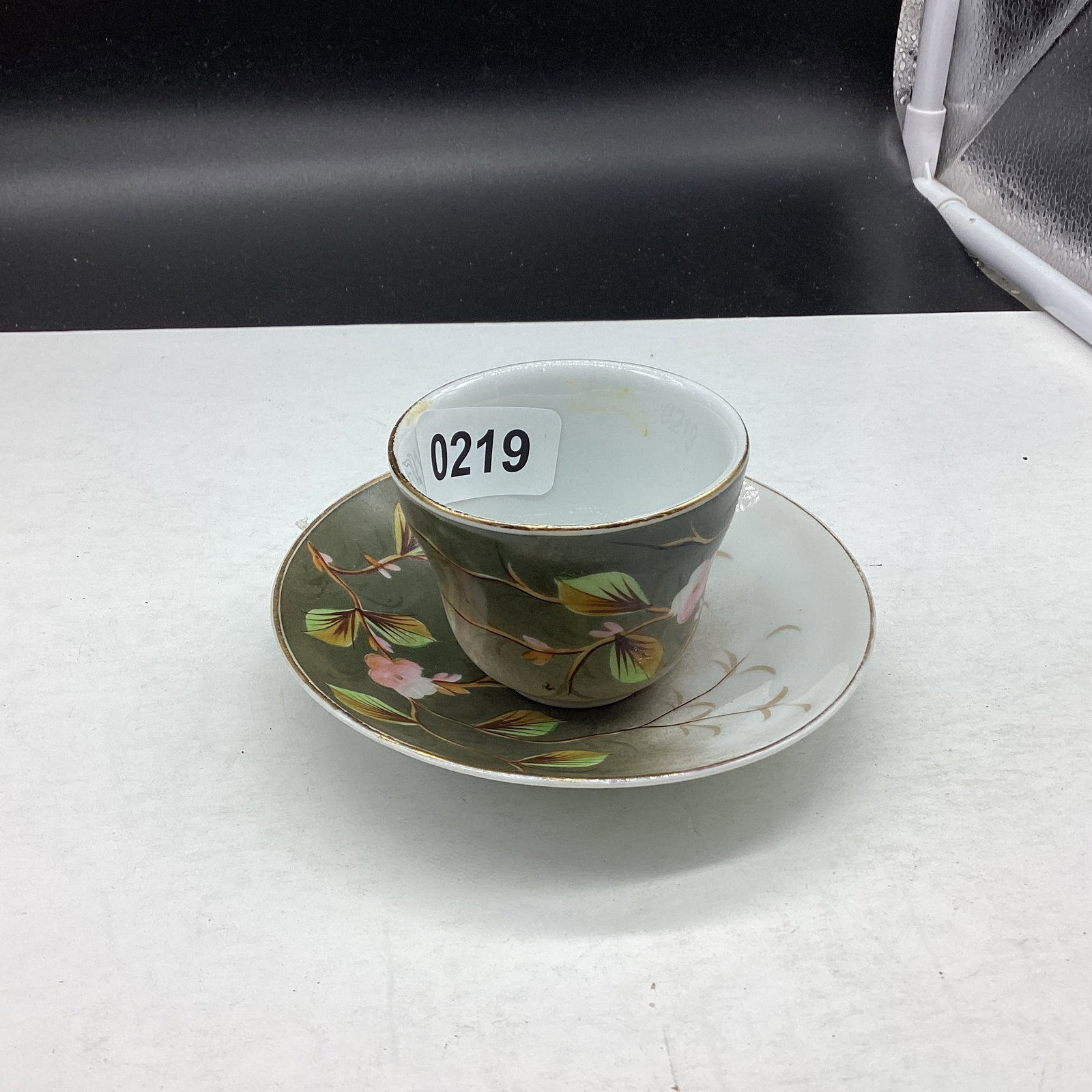 HAND PAINTED DEMITASSIE CUP & SAUCER: GOOD SHAPE