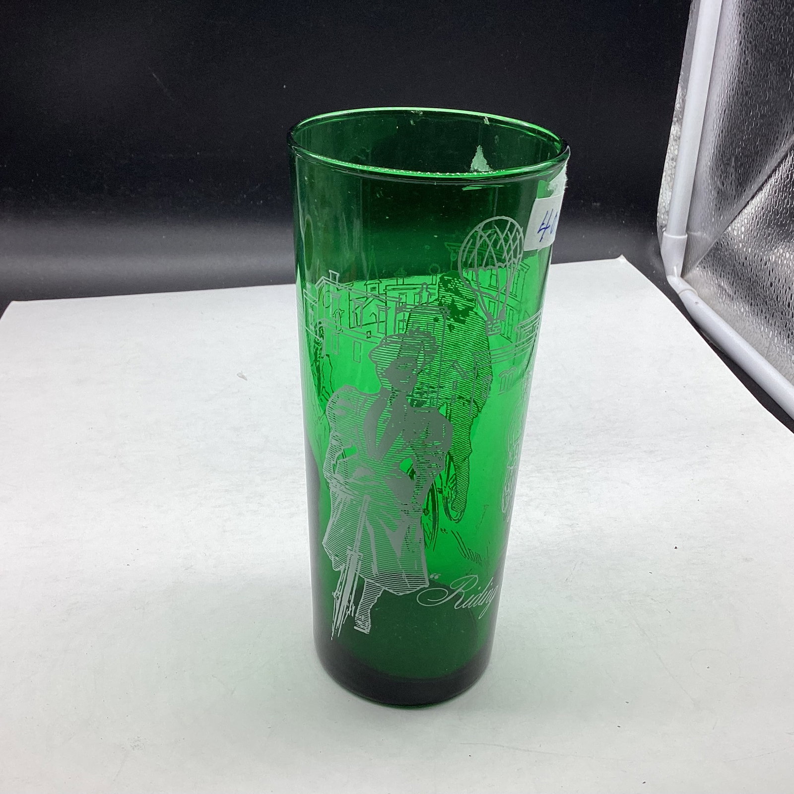 SCREEN PRINTED GREEN TEA TUMBLER: 6 1/2" TALL GOOD SHAPE