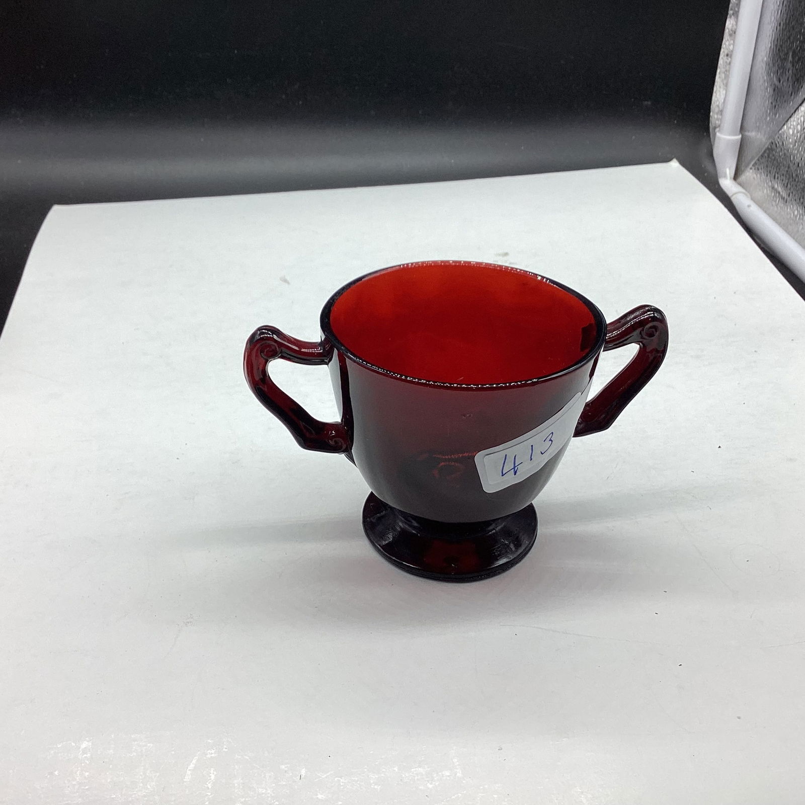 DEPRESSION RUBY RED SUGAR BOWL: GOOD SHAPE
