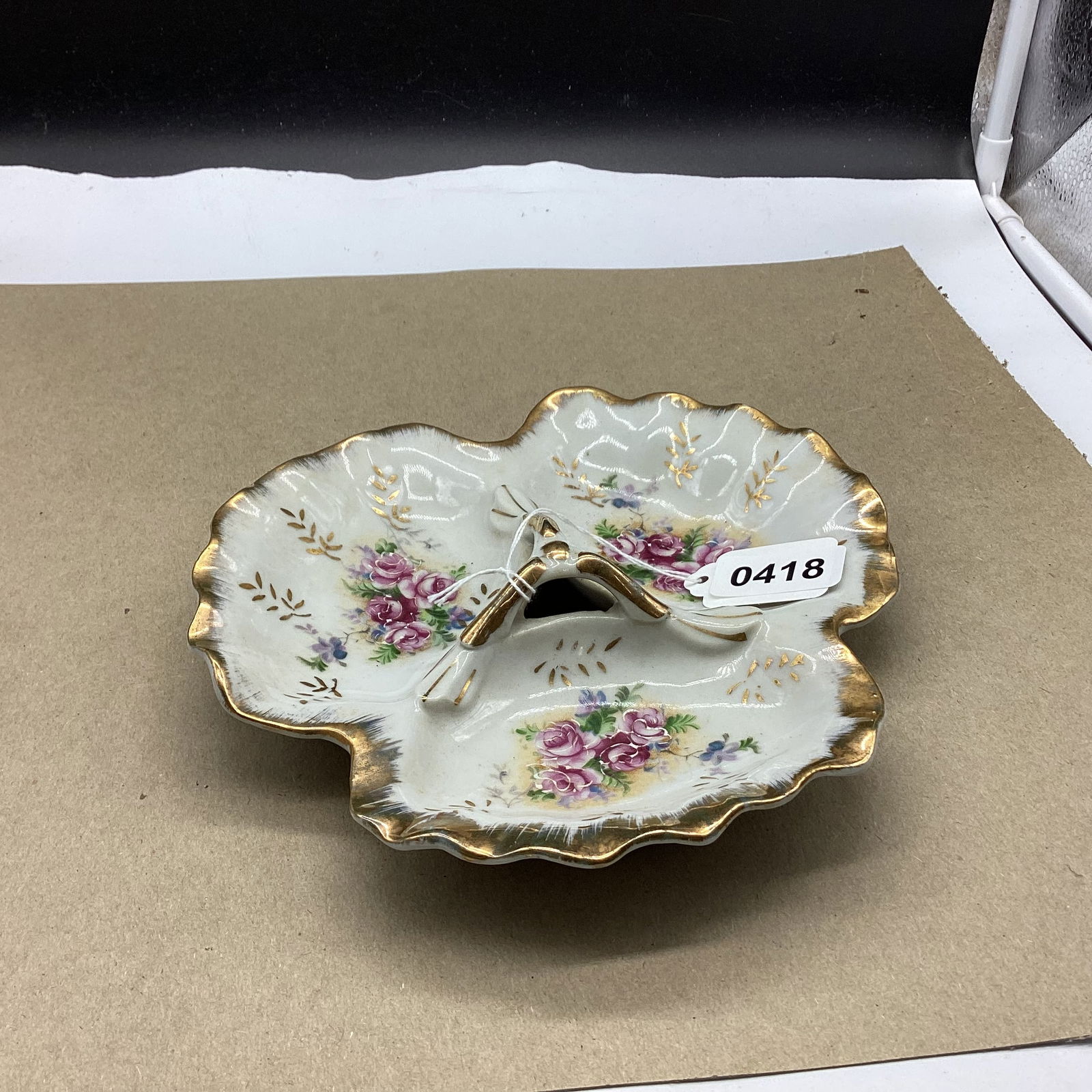 PORCELIAN CHANTILLY ROSE RELISH DISH JAPAN: 7 3/4" WIDE GOOD SHAPE