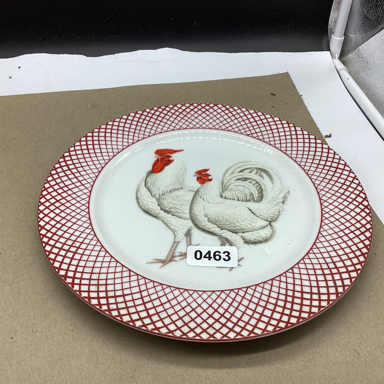 HAND PAINTED CHICKENS PLATE MADE IN JAPAN: 10" WIDE GOOD SHAPE