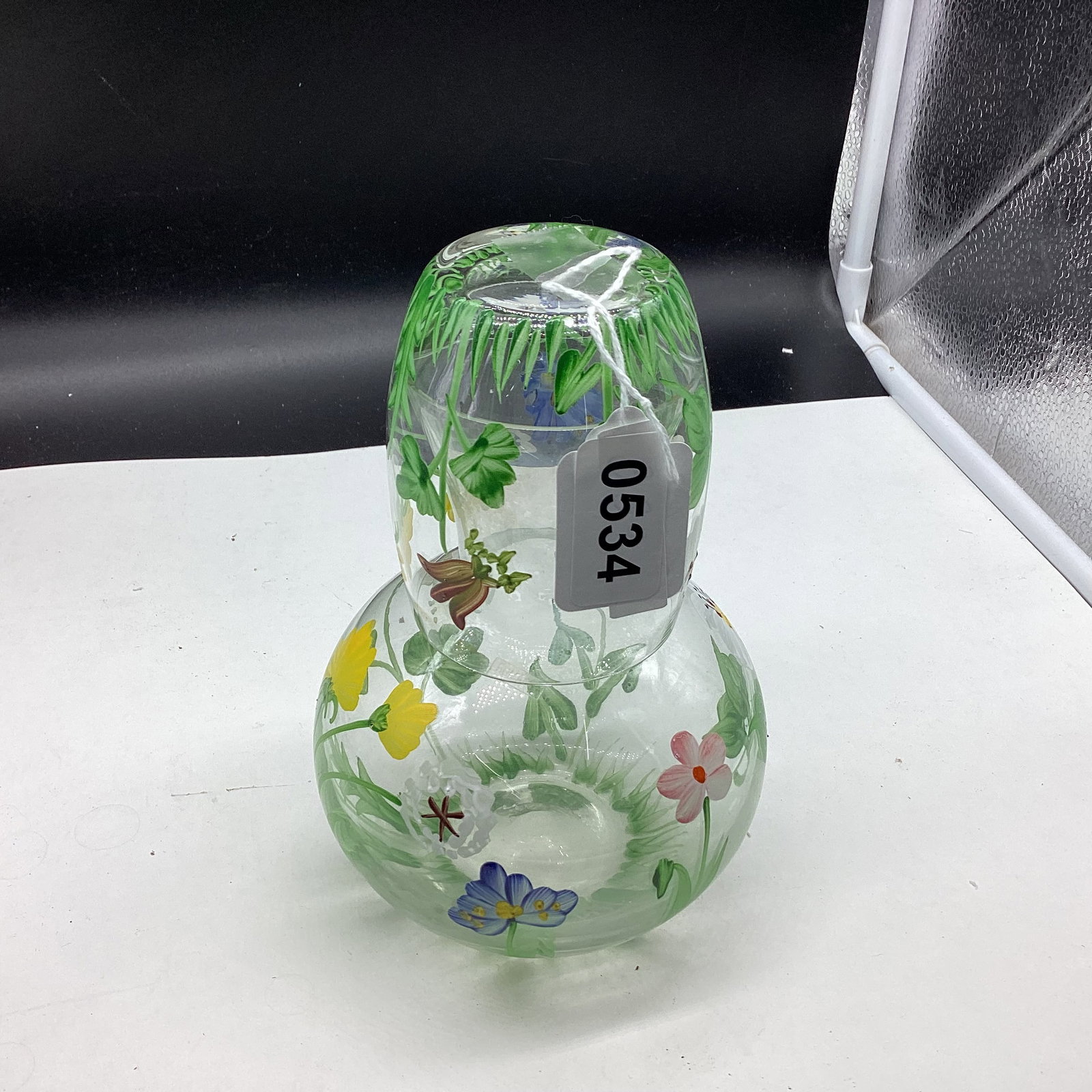 HAND PAINTED TUMBLE UP WATER SET: 7" TALL GOOD SHAPE