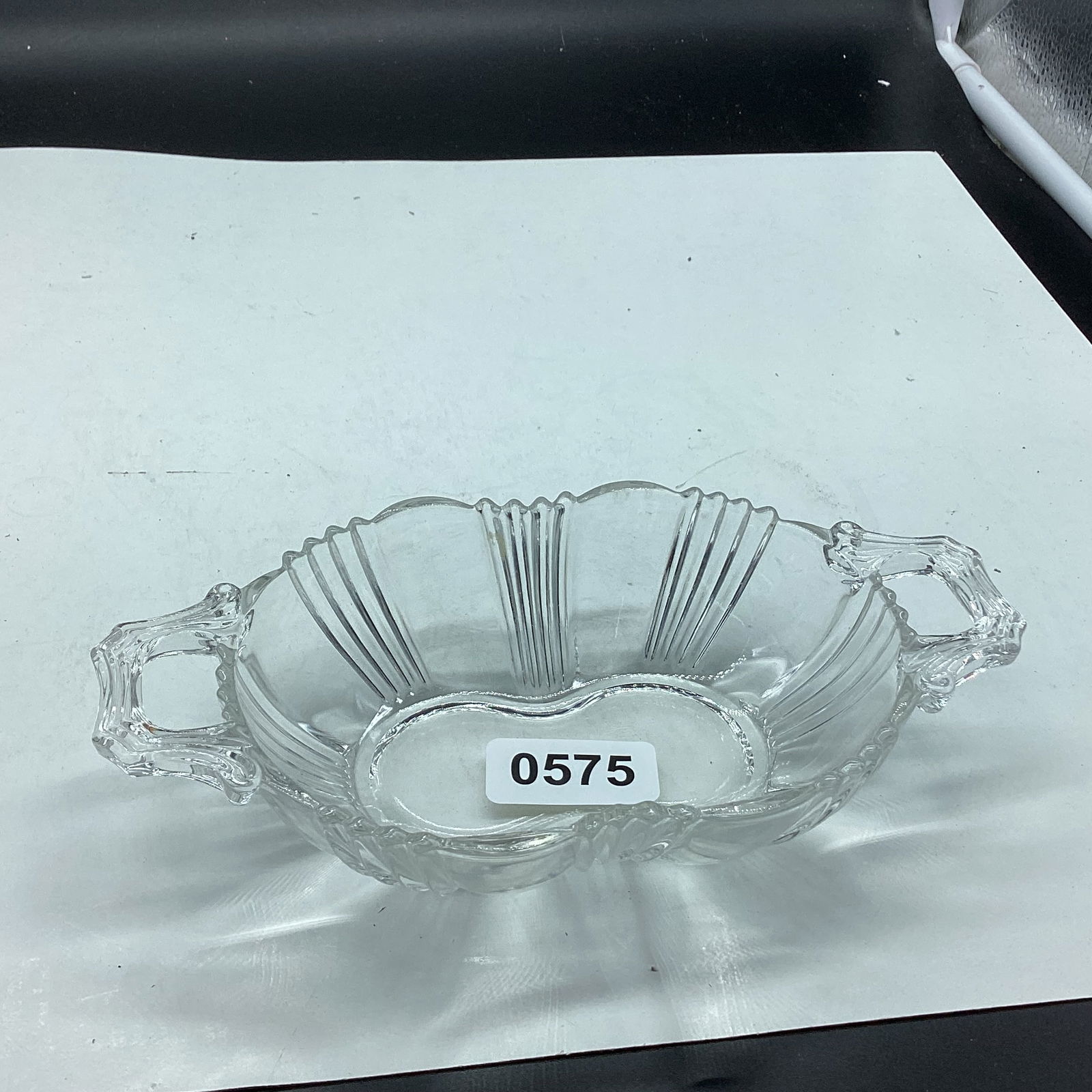 FOSTORIA SUN RAY 2 PART RELIISH DISH: 1 1/2 X 7 1/2 GOOD SHAPE