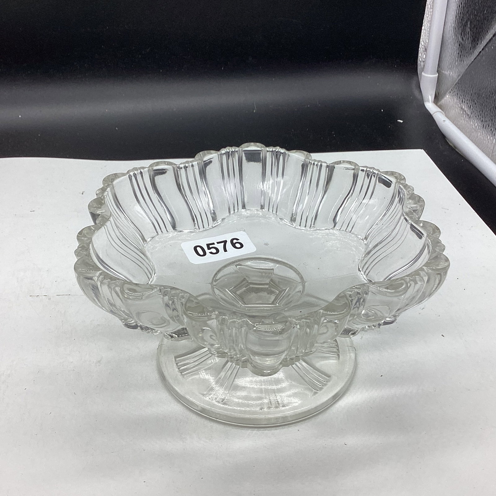 FOSTORIA SUN RAY COMPOTE: 3 1/4 X 7 GOOD SHAPE