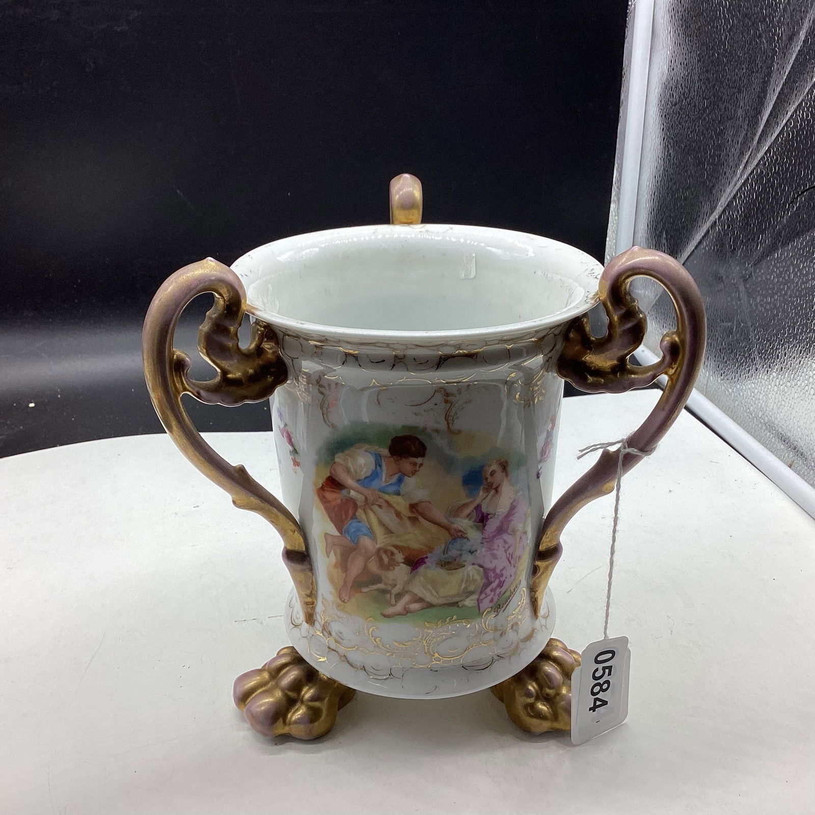 VINTAGE PORCELIAN 3 HANDLED LOVING CUP AUSTRIA: 7 1/2 T X 5 1/2 W GOOD SHAPE