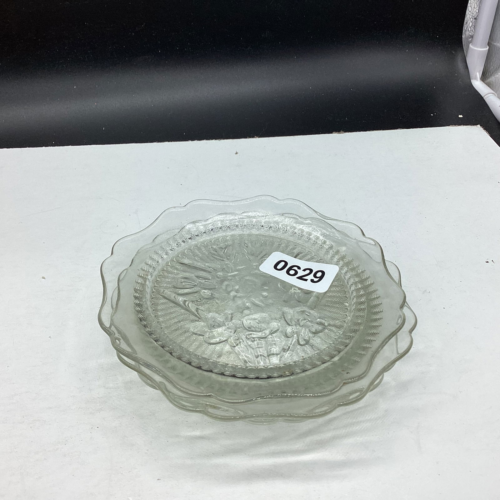 3 DEPRESSION IRIS & HERRINGBONE BREAD & BUTTER PLATES: 5 1/2" W GOOD SHAPE