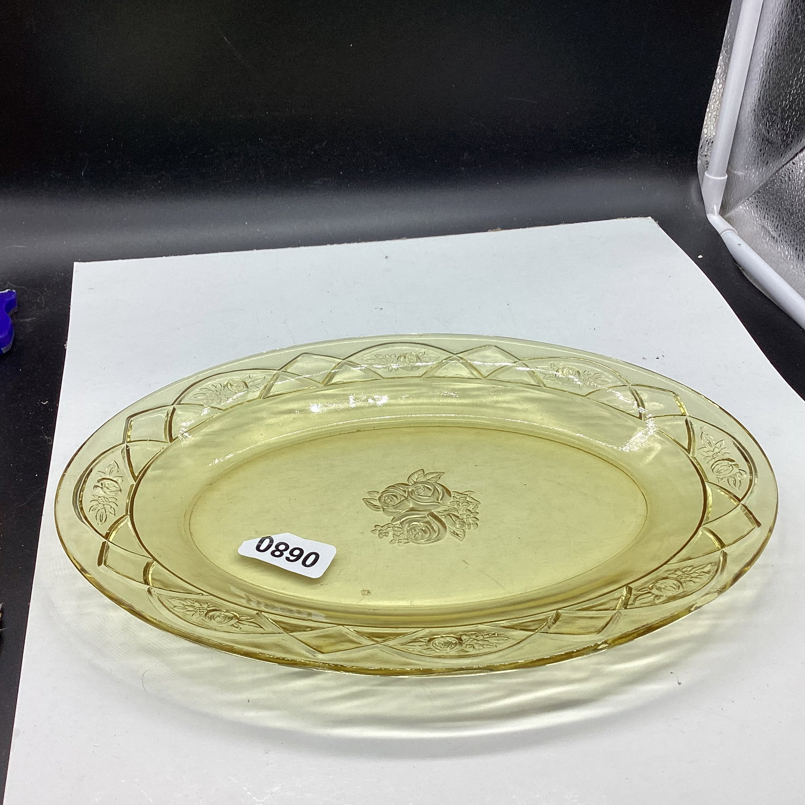 DEPRESSION ROSEMARY OR DUTCH ROSE PLATTER: 8 1/2 X 11 3/4 GOOD SHAPE