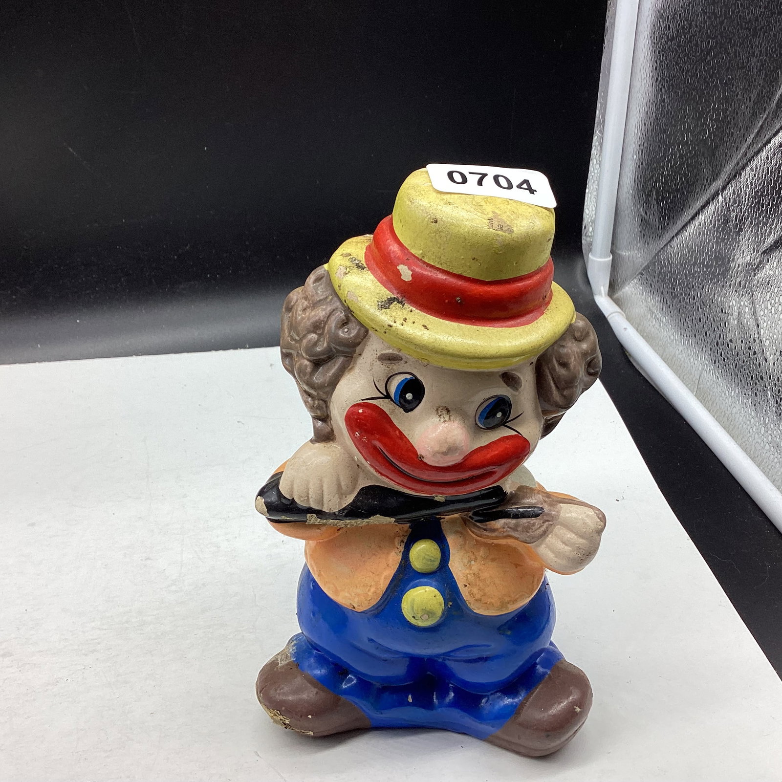 CERMANIC CLOWN BANK: 8" TALL GOOD SHAPE
