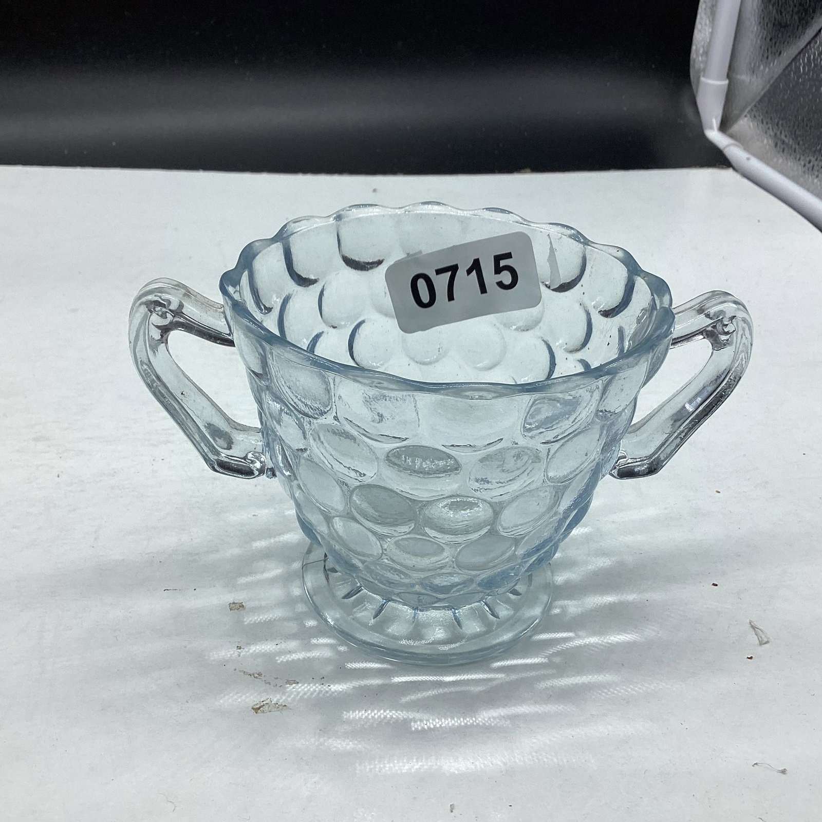 DEPRESSION BLUE BUBBLE SUGAR BOWL: GOOD SHAPE
