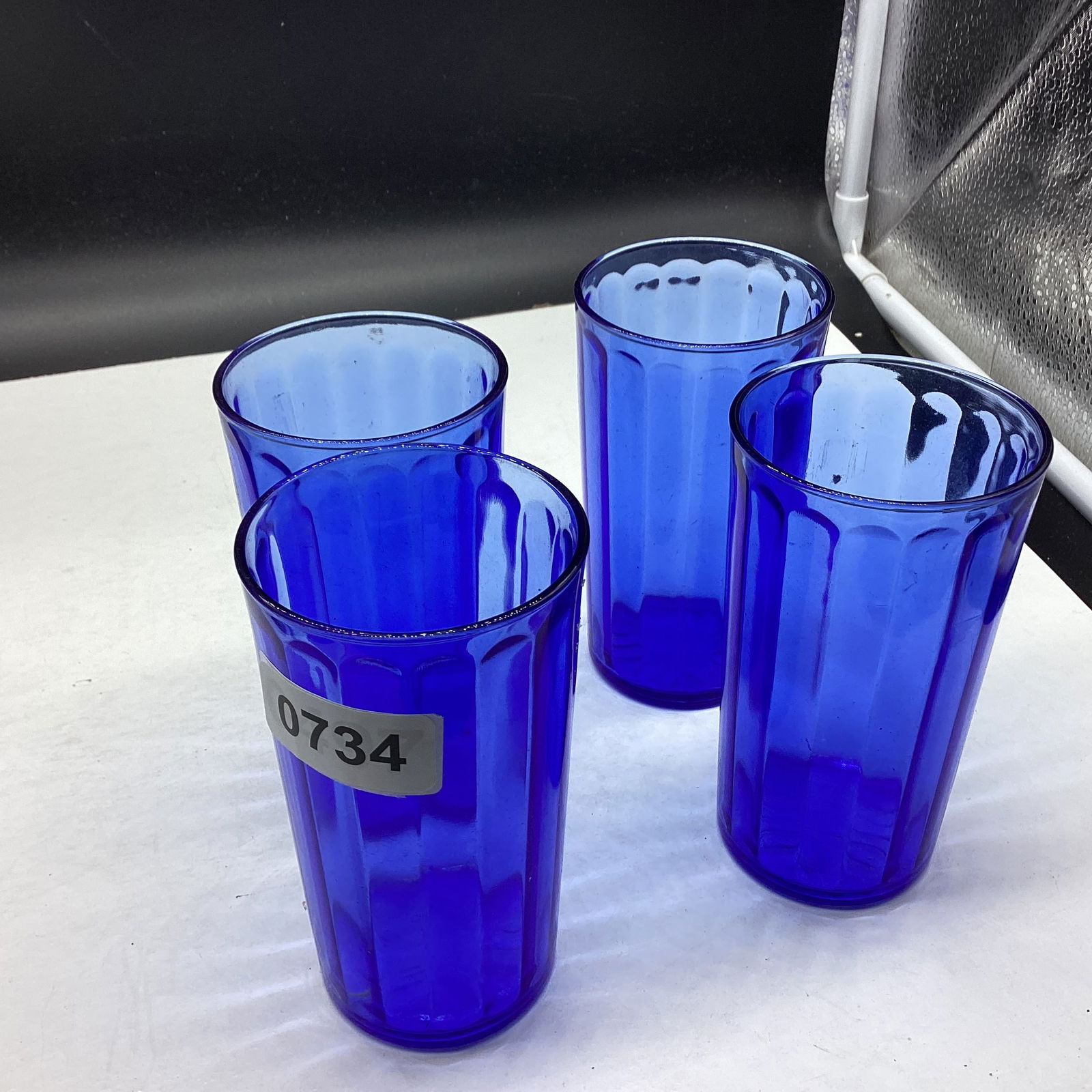 4 DEPRESSION AUROA FLAT TUMBLERS: 4 1/2" TALL GOOD SHAPE