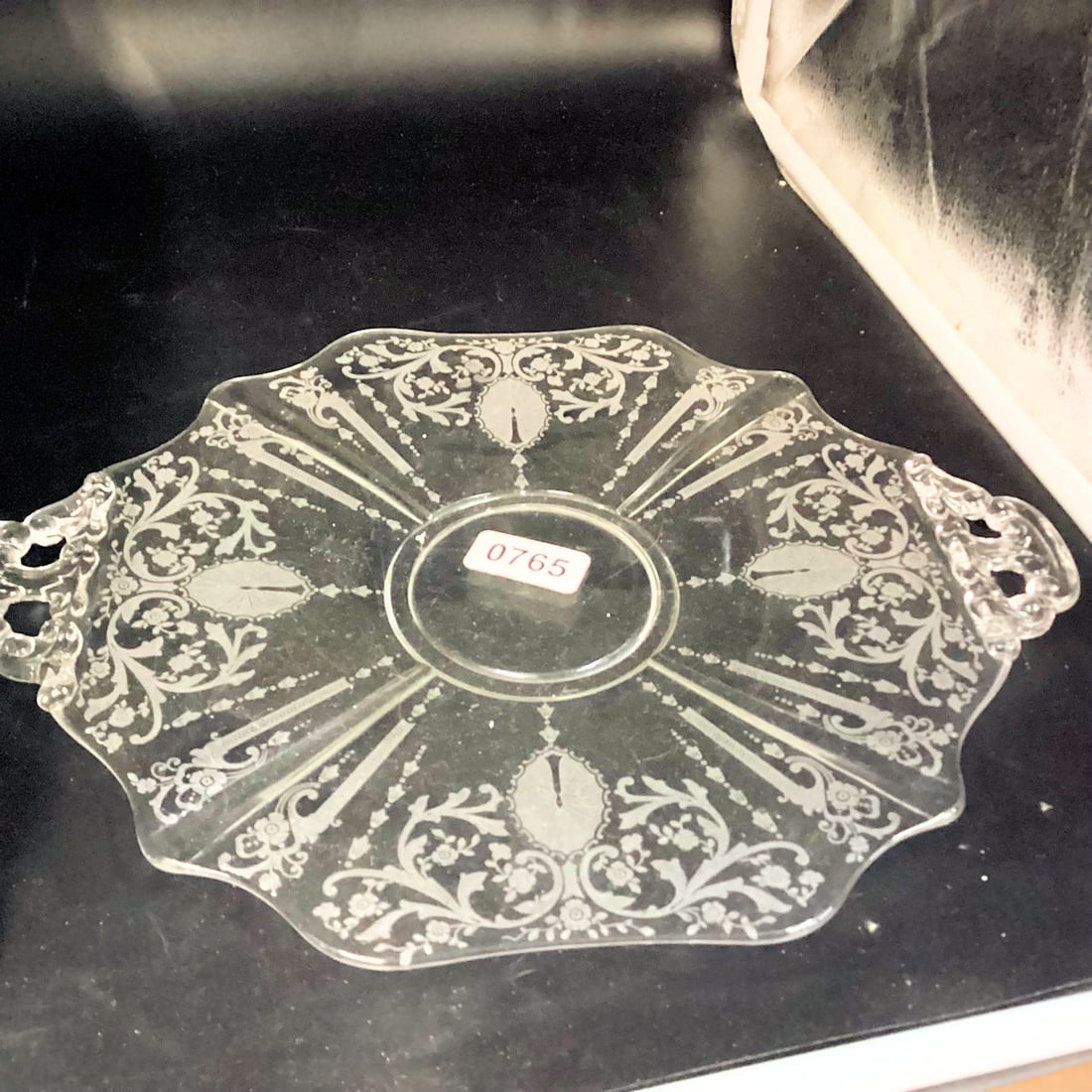 CAMBRIDGE CANDLELIGHT PATTERN 2 HANDLE SERVING PLATE: 10 1/2" W GOOD SHAPE