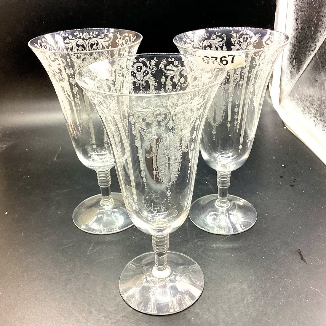 CAMBRIDGE CANDLELIGHT PATTERN ICE TEA TUMBLERS: 7 1/4" TALL GOOD SHAPE