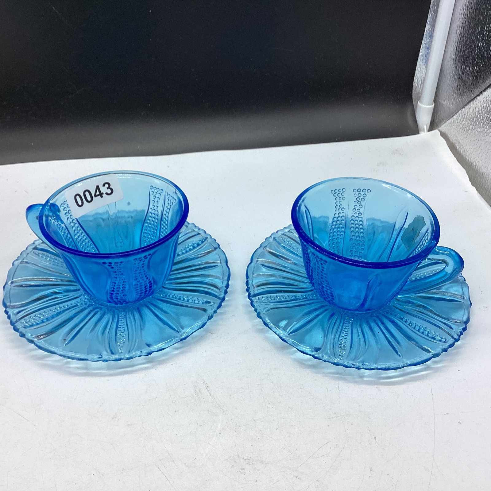 2 DEPRESSION TULIP CUP & SAUCERS: GOOD SHAPE