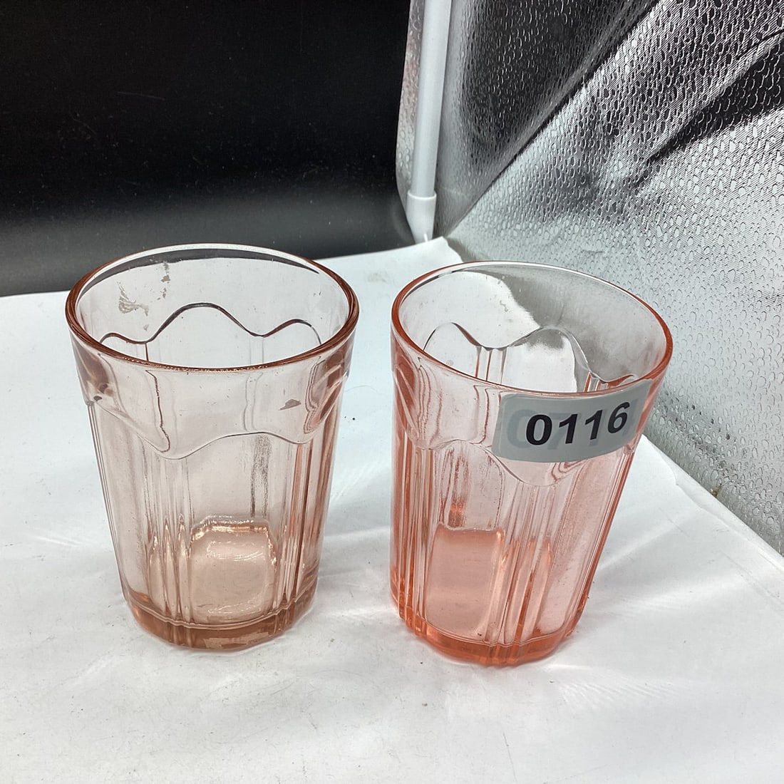 2 DEPRESSION COLINAL KNIFE & FORK TUMBLERS: 4" TALL GOOD SHAPE