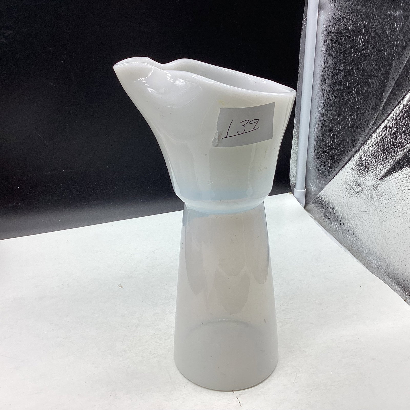 VINTAGE OPAL GLASS PITCHER: 9 1/2" TALL GOOD SHAPE