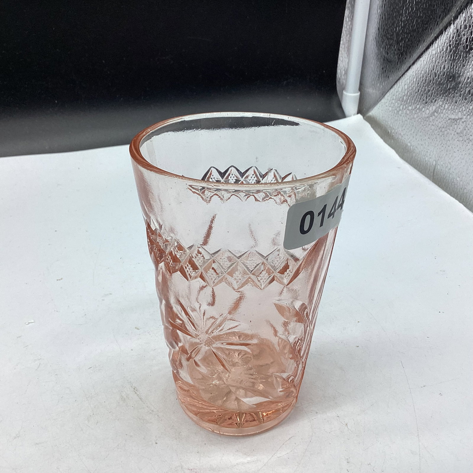 DEPRESSION FLORAL & DIAMOND TUMBLER: 5" TALL GOOD SHAPE