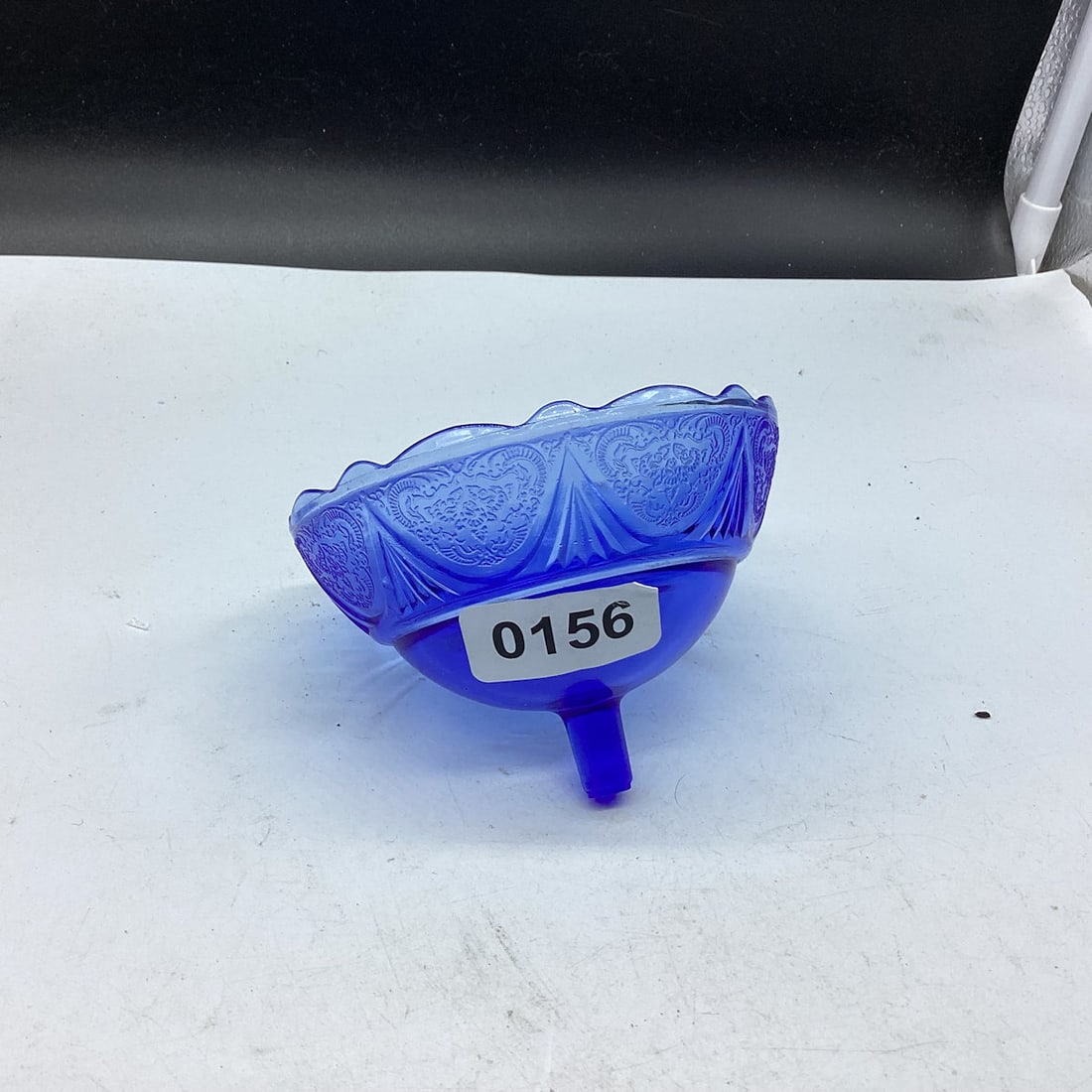 DEPRESSION BLUE ROYAL LACE GLASS INSERT FOR METAL HOLDER: GOOD SHAPE