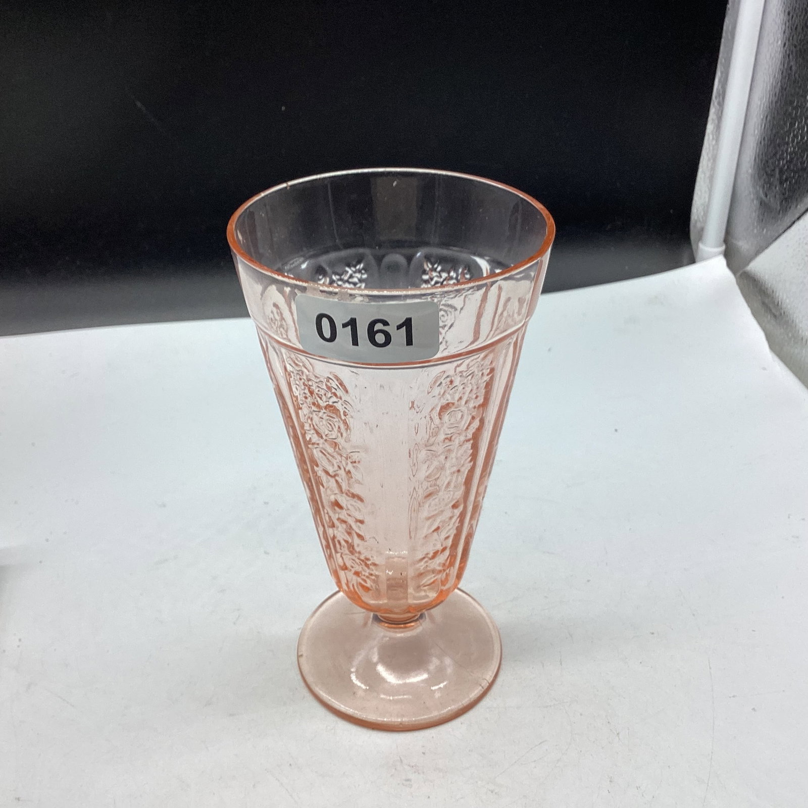 DEPRESSION CABBAGE ROSE ICE TEA TUMBLER: 6 3/4" TALL GOOD SHAPE