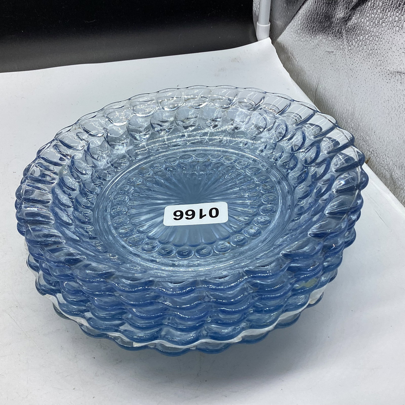 6 DEPRESSION BLUE BUBBLE FLAT SOUP BOWLS - 2