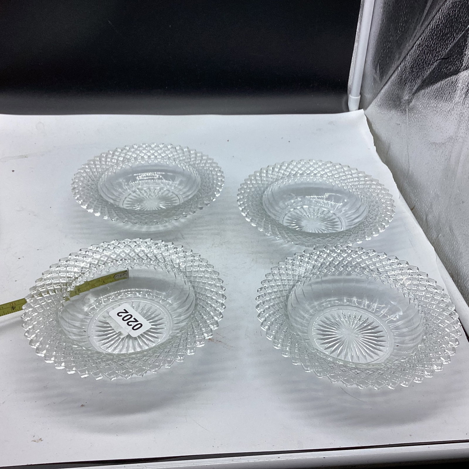 4 DEPRESSION MISS AMERICA CLEAR CEREAL BOWLS: 6 1/4" WIDE GOOD SHAPE