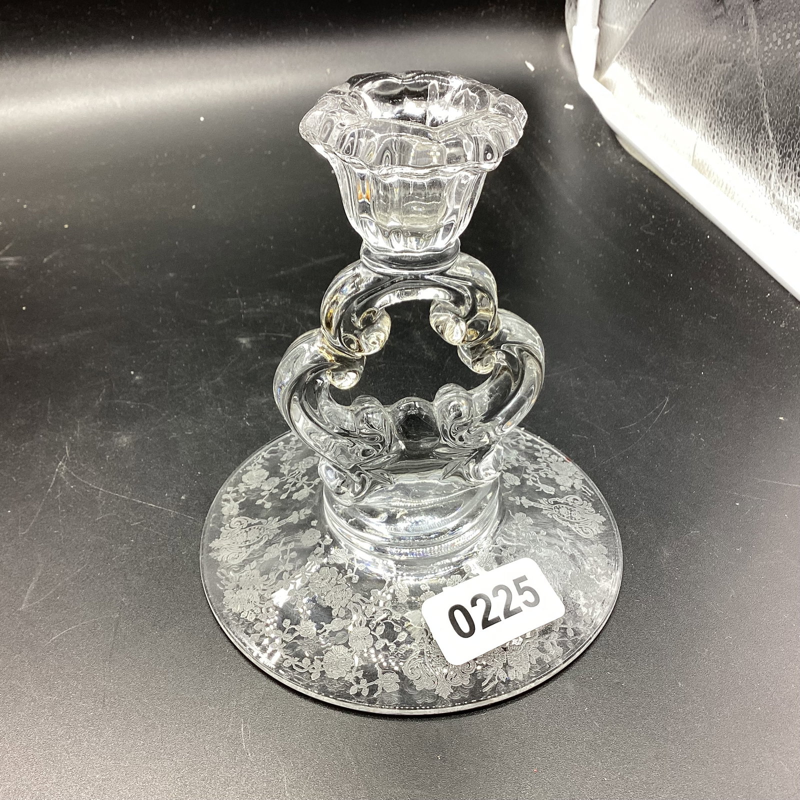 ELEGANT GLASS ROSEPOINT KEY HOLE CANDLE HOLDER: GOOD SHAPE