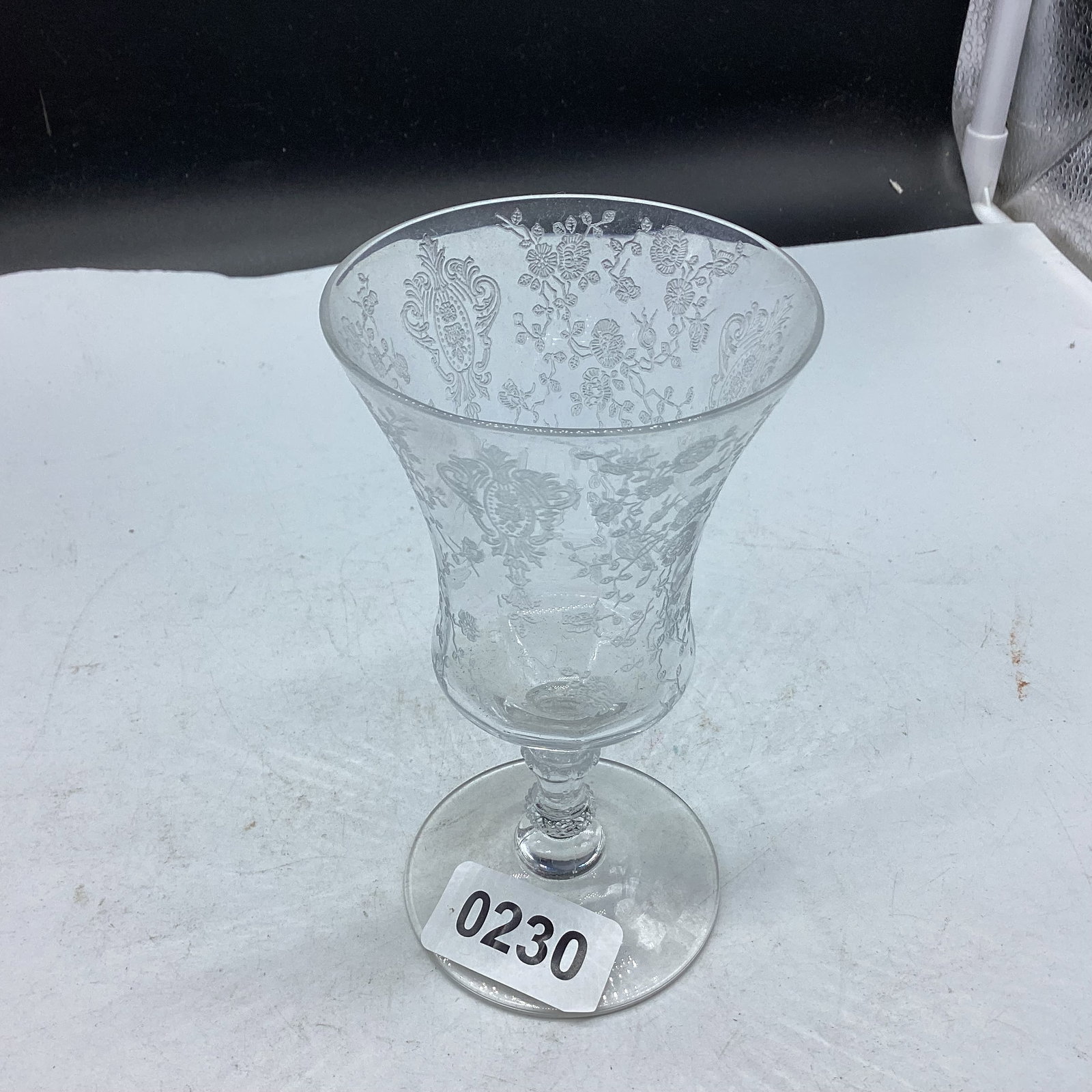 ELEGANT GLASS ROSEPOINT JUICE TUMBLER: 5 1/2" TALL GOOD SHAPE