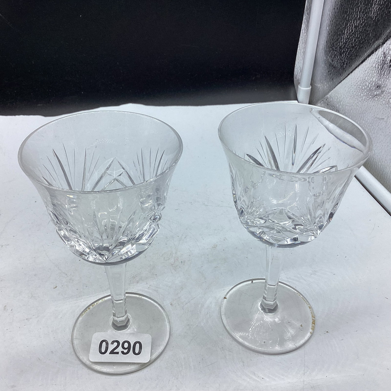 2 VINTAGE CUT GLASS CORDIALS: 5 3/4" TALL GOOD SHAPE