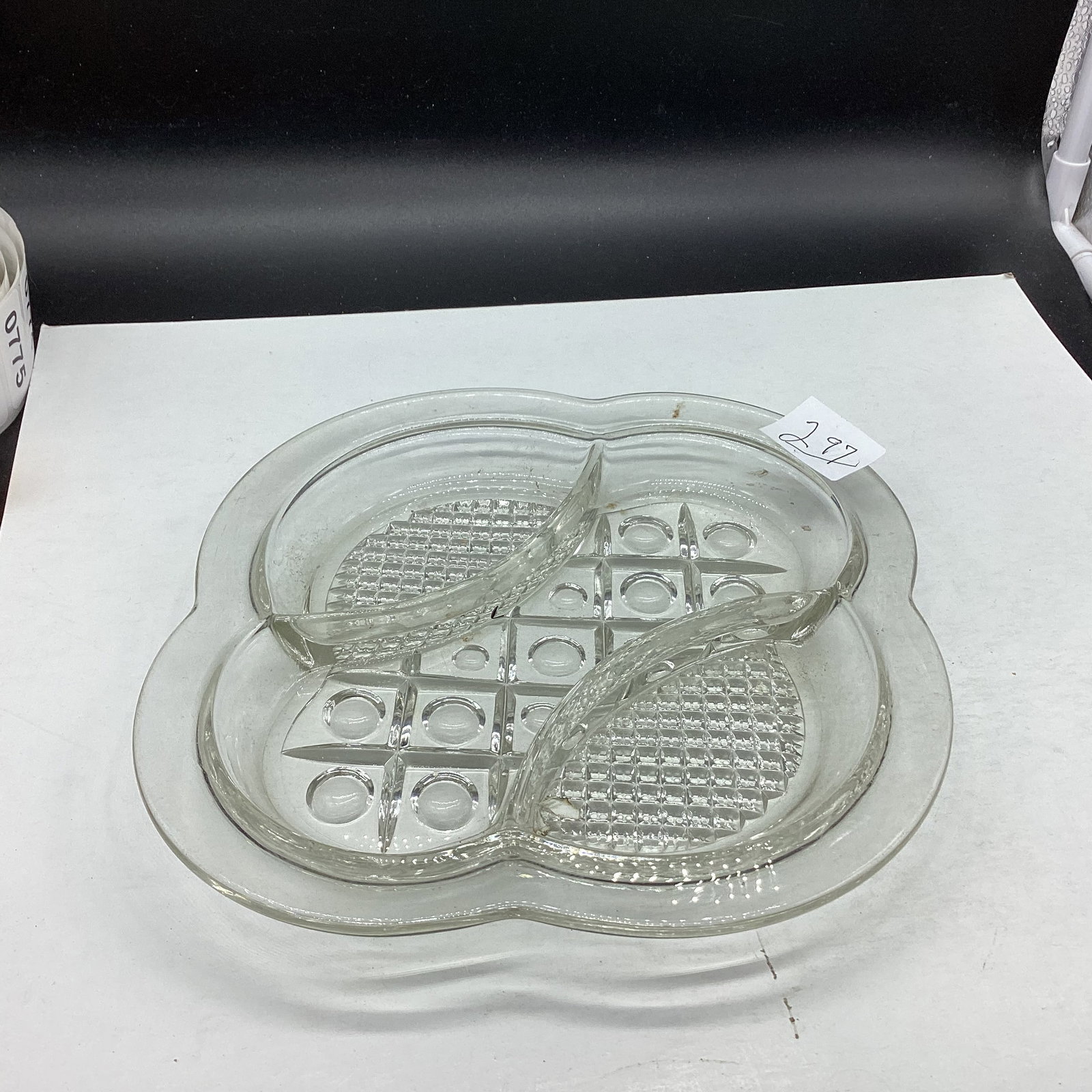 IMPERIAL CAPE COD 3 PART RELISH DISH: 8 1/2 X 9 1/2 GOOD SHAPE