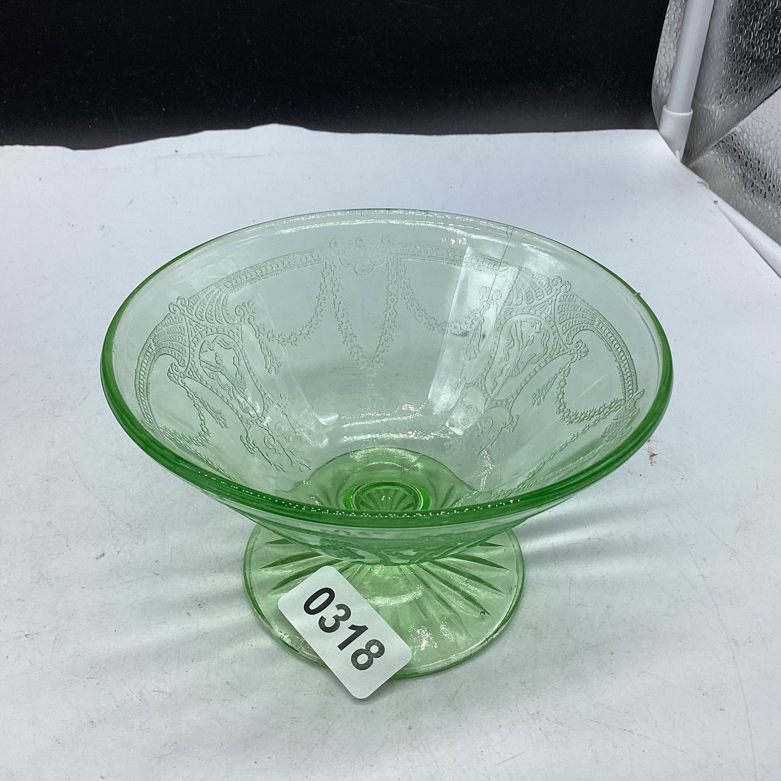 DEPRESSION GREEN CAMEO MAYONAISE BOWL URANIUMN: 3 1/4 X 5 1/4 GOOD SHAPE