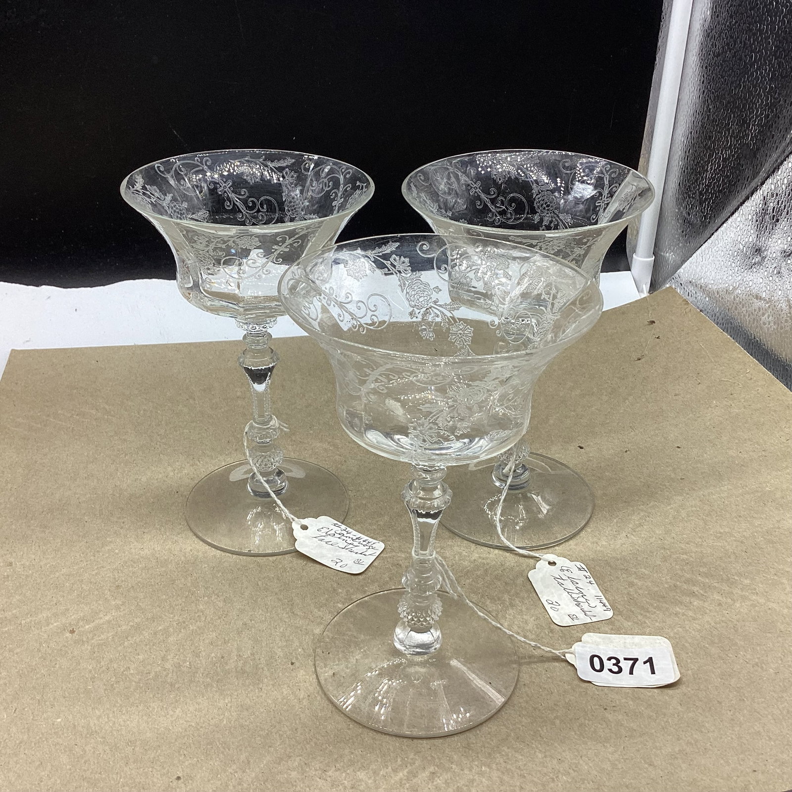 3 CAMBRIDGGE ELAINE TALL SHERBETS: 6 1/2" TALL GOOD SHAPE