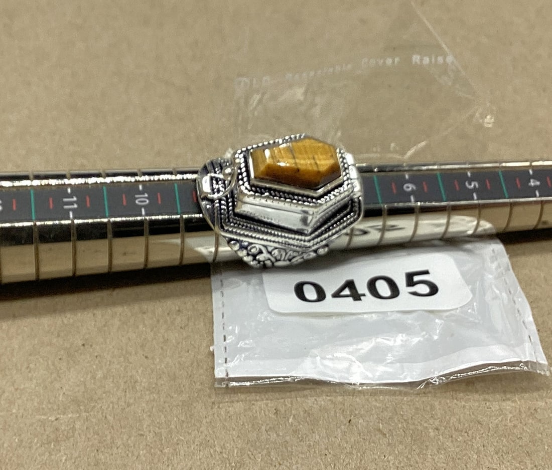 GERMAN SILVER RING TIGER EYE SIZE 8: GOOD SHAPE