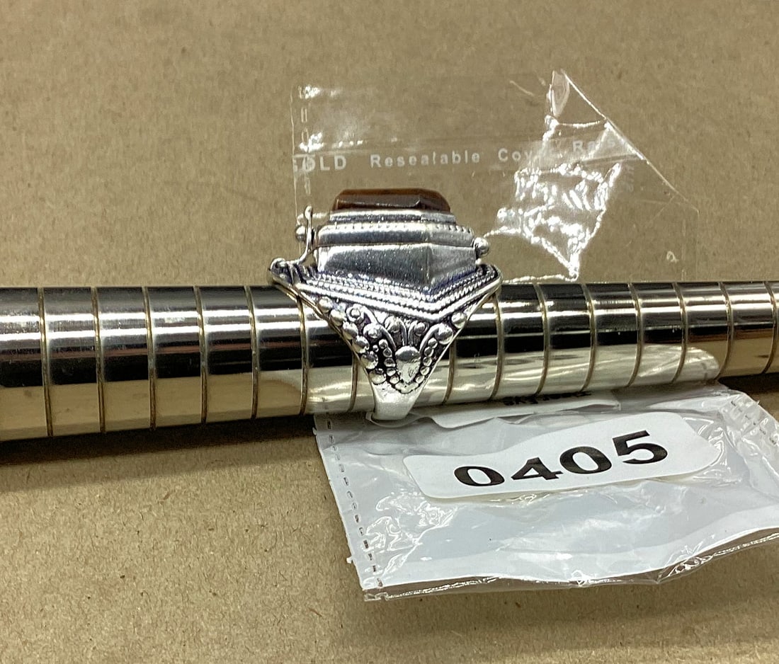 GERMAN SILVER RING TIGER EYE SIZE 8 - 2