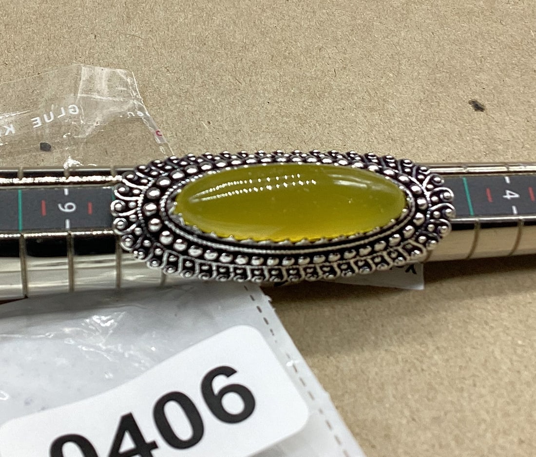 GERMAN SILVER RING YELLOW ONYX STONE SIZE 7: GOOD SHAPE