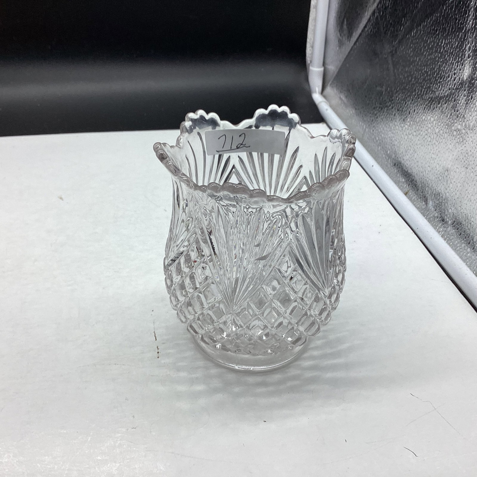 PRESSED GLASS SPOONER: 4 1/2" TALL GOOD SHAPE