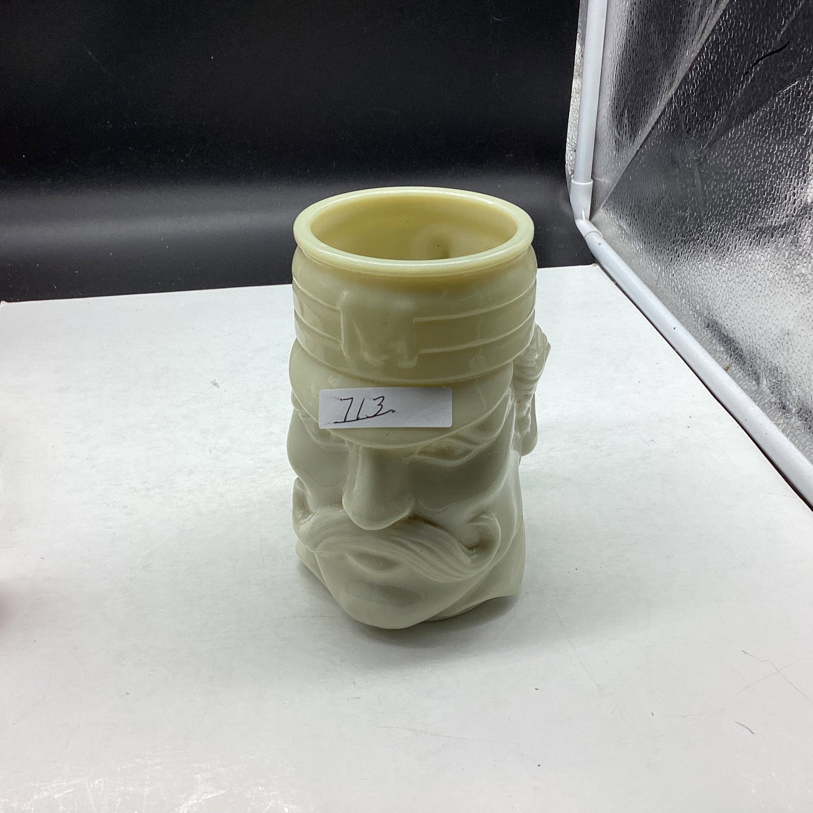 1980'S CASEY AT THE BAT CUSTARD GLASS CHAROCTOR MUG BY AVON: 5 3/4" TALL GOOD SHAPE