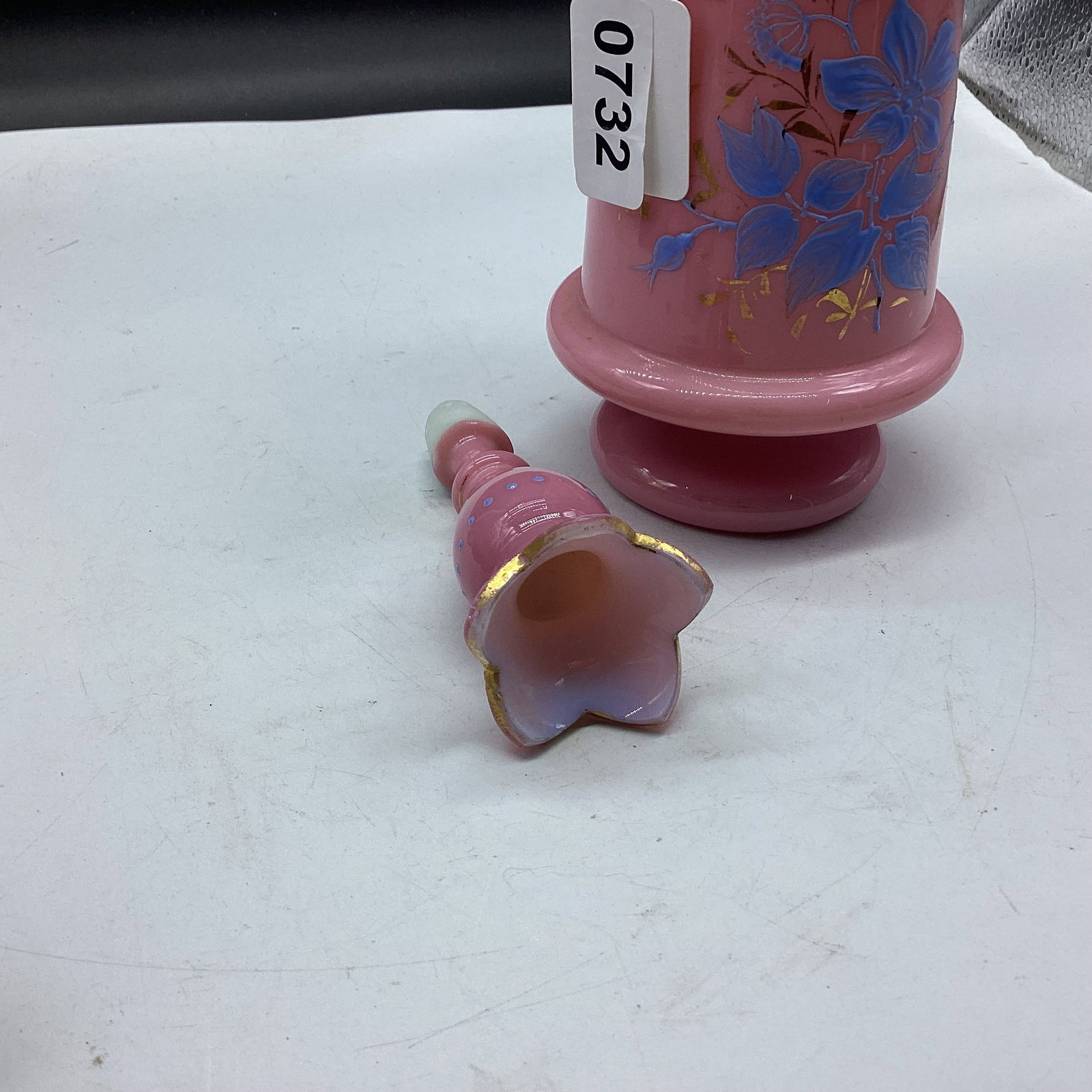 VICTORIAN ART GLASS BRISTOL DECANTER W/SHOT GLASS STOPPER - 2