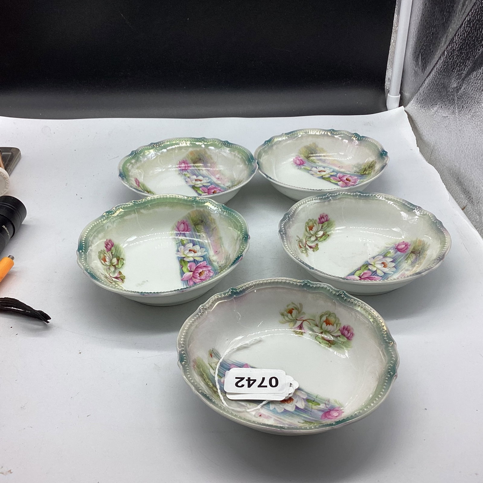 5 HAND PAINTED PORCELIAN SILESIA BERRY BOWLS: 5" W GOOD SHAPE