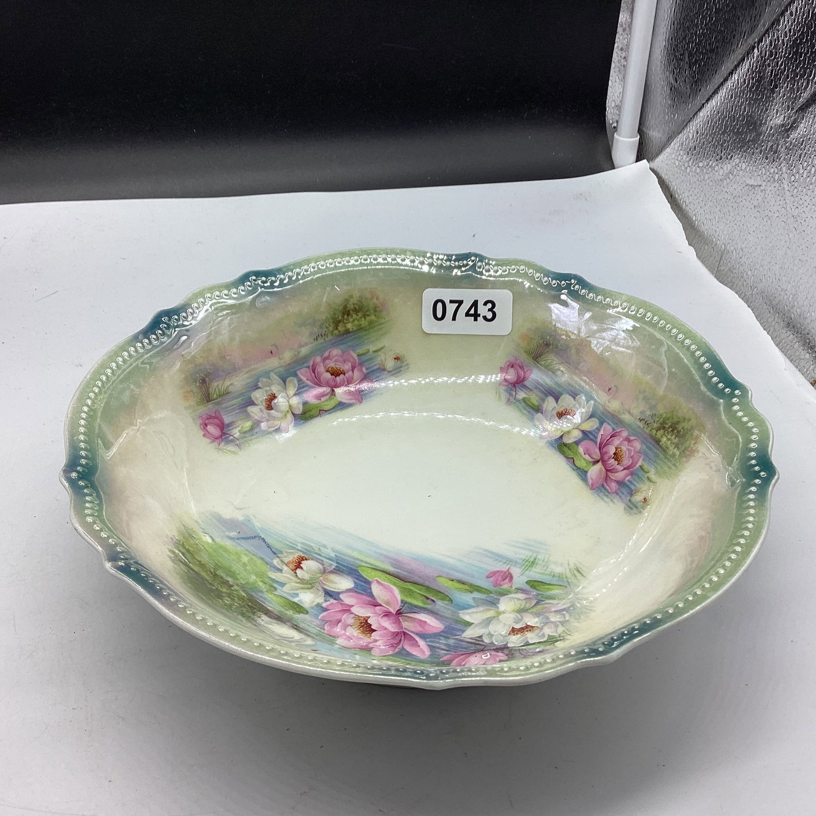 HAND PAINTED PORCELIAN SILESIA LARGE BOWL: 9" WIDE GOOD SHAPE