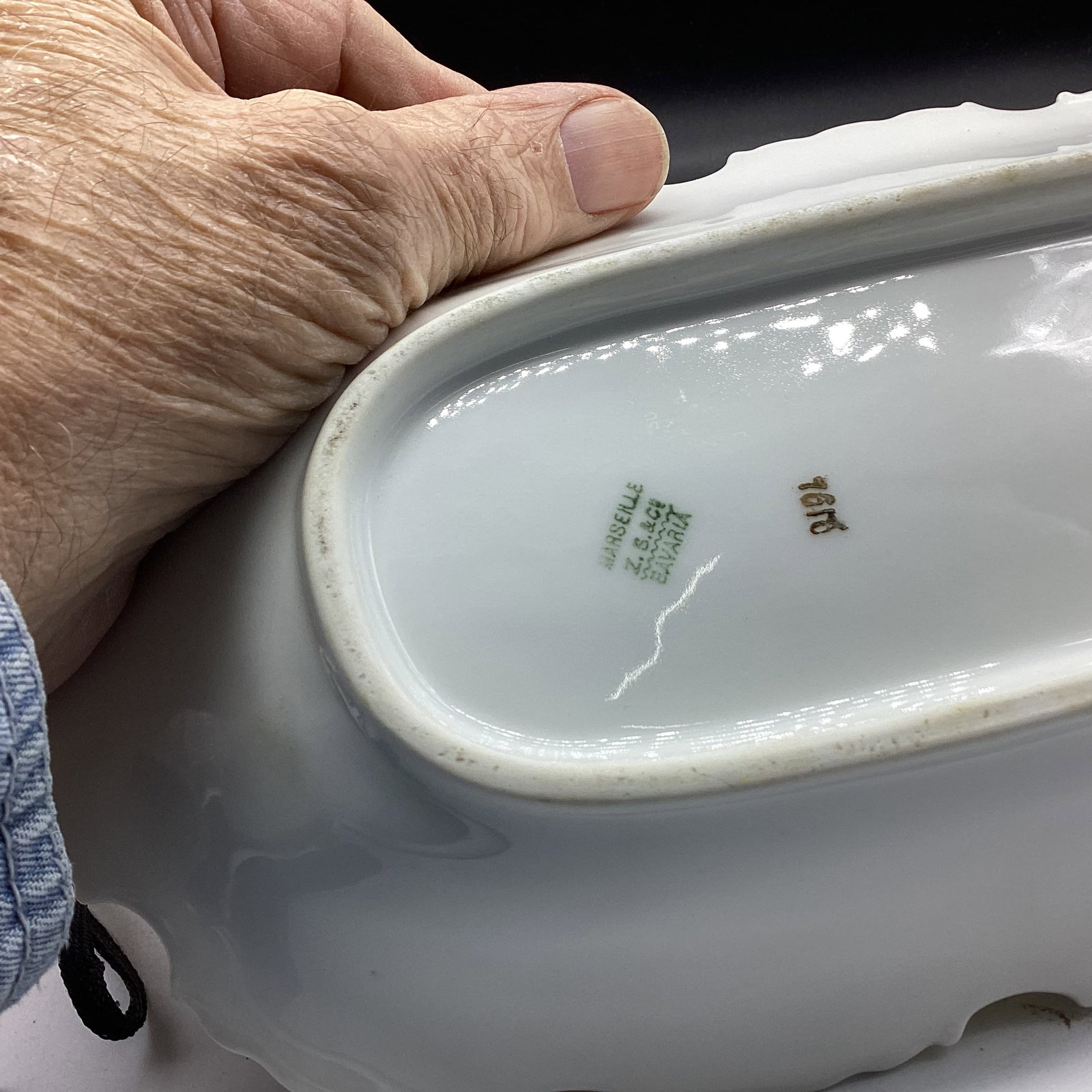 HAND PAINTED PORCELILAN CELERY DISH  - 2