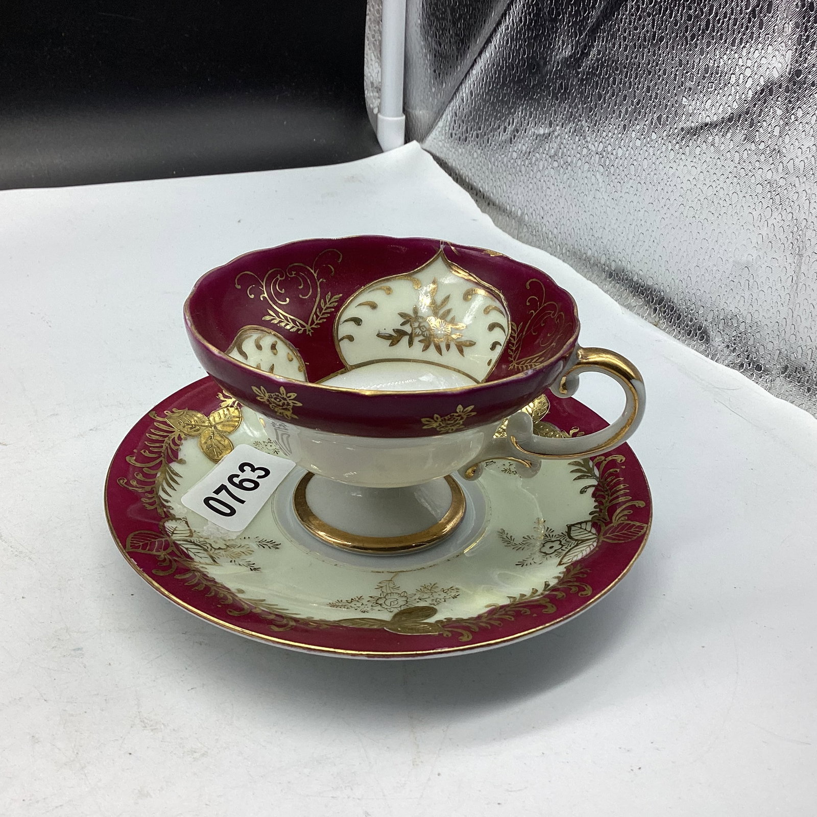 HAND PAINTED PORCELIAN CUP & SAUCER LIMOGE: GOOD SHAPE