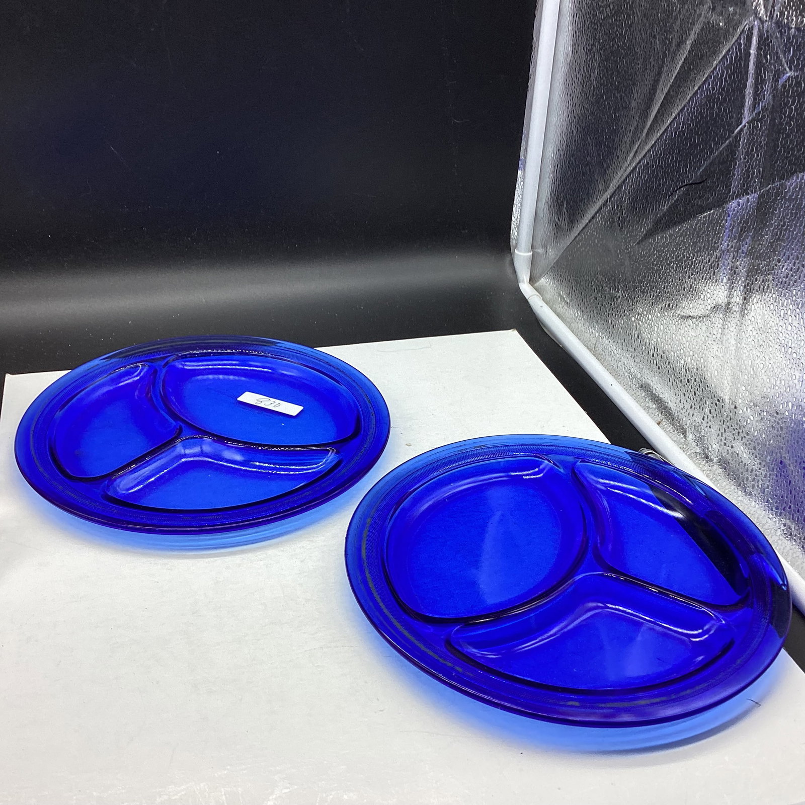 2 DEPRESSION COIBALT BLUE GRILL PLATES (1 of 1)