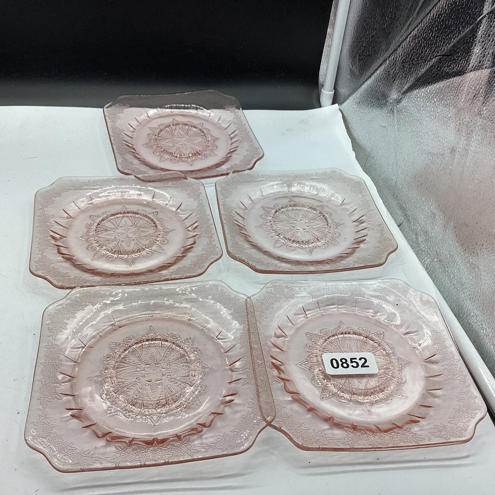 5 DEPRESSION ADAM SAUCERS: 6" W GOOD SHAPE