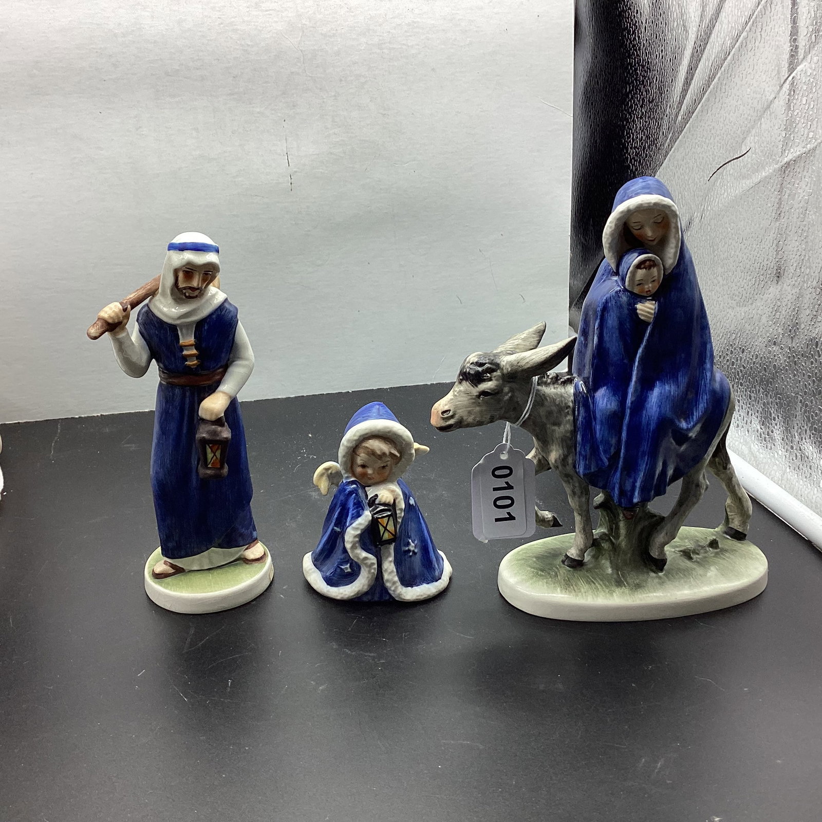 VINTAGE 1959 GOBEL W. GERMANY FLIGHT TO EGYPT 3 PC. SET NATVITY SCENE: ONE 7 1/4 ONE6 1/4 ONE 3 1/4 GOOD SHAPE