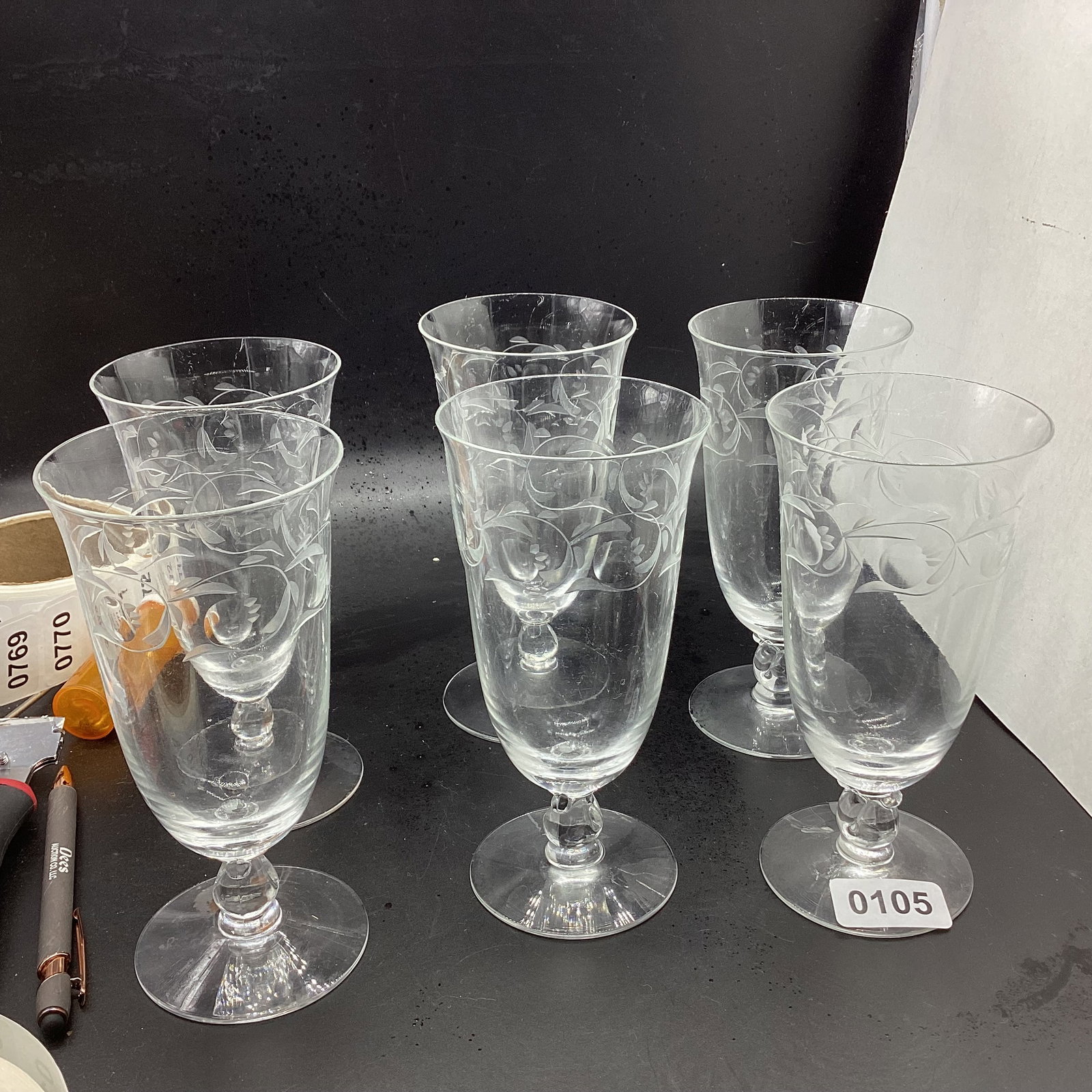6 HEISEY MOONGLOW TEA TUMBLERS: 6 1/2" TALL GOOD SHAPE
